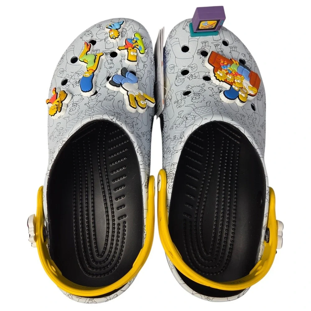 Crocs The Simpsons Classic Clogs Men 8 Women 10 White Jibbitz Charms Slip On NEW